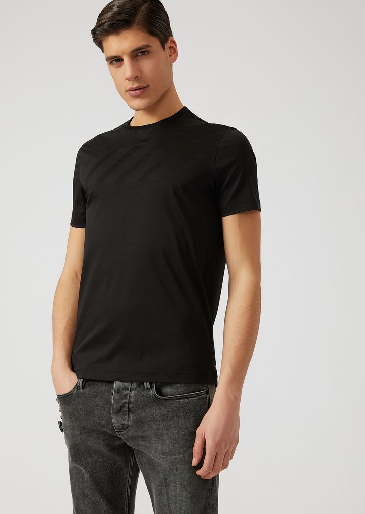 Camiseta de punto interlock de algodón con logotipo Emporio Armani Camiseta de punto interlock de algodón con logotipo Emporio Armani