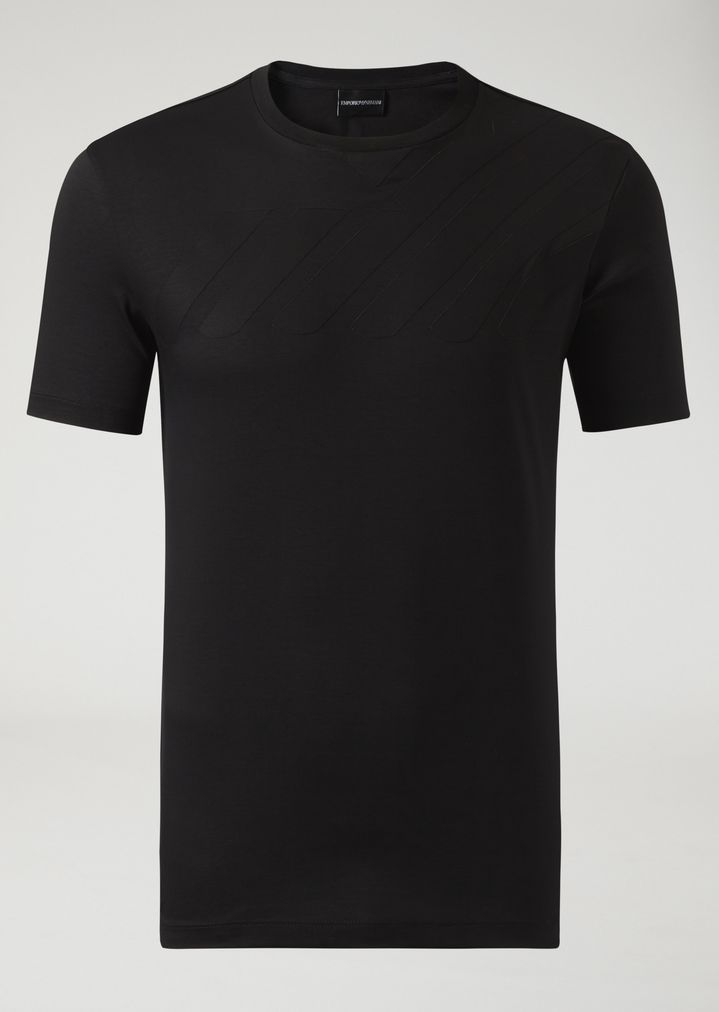 Camiseta de punto interlock de algodón con logotipo Emporio Armani Camiseta de punto interlock de algodón con logotipo Emporio Armani