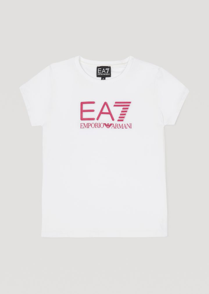 Camiseta de algodón con logotipo EA7 para niña Camiseta de algodón con logotipo EA7 para niña