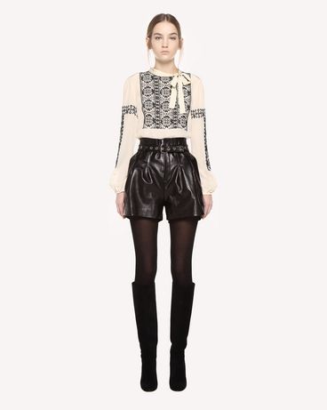 REDValentino Silk top with cross-stitch detailing