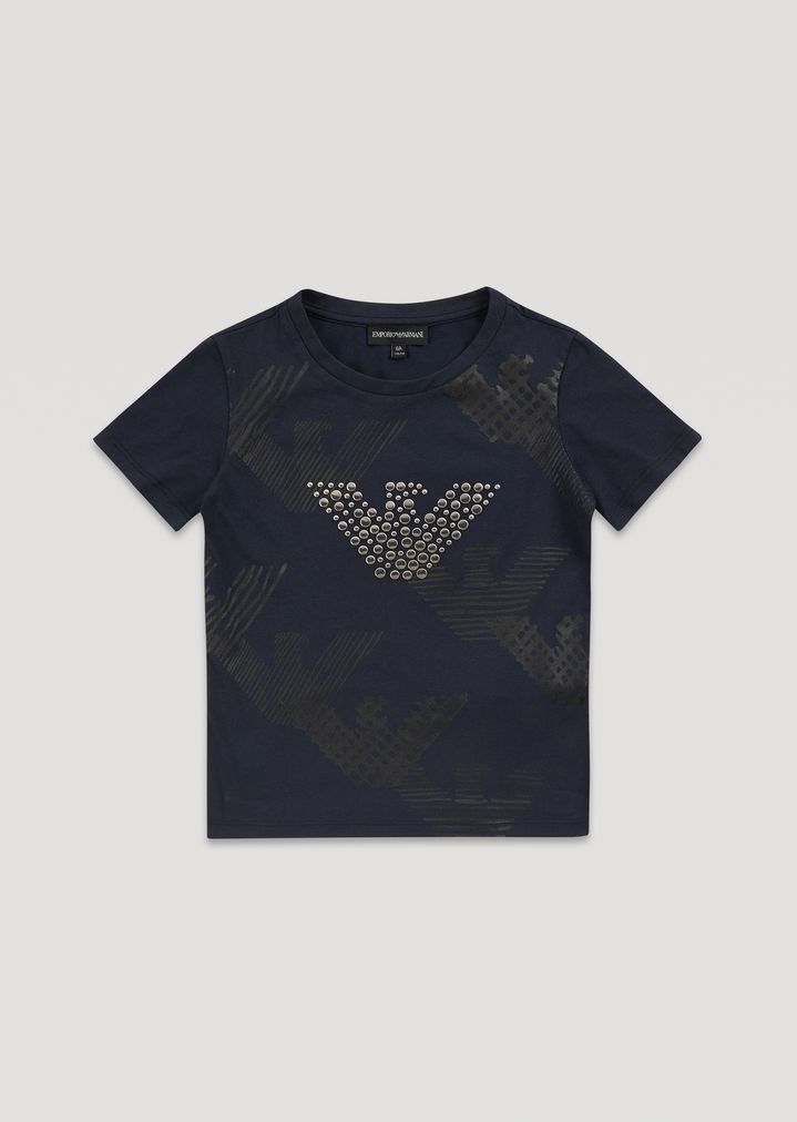 Camiseta con estampado de águila y aplicaciones de tachuelas Camiseta con estampado de águila y aplicaciones de tachuelas