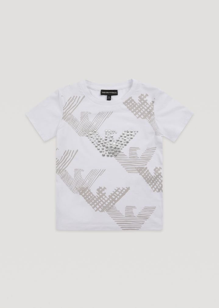 Camiseta con estampado de águila y aplicaciones de tachuelas Camiseta con estampado de águila y aplicaciones de tachuelas