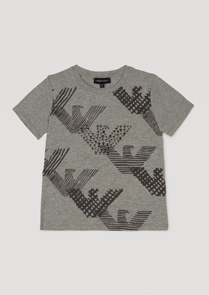 Camiseta con estampado de águila y aplicaciones de tachuelas Camiseta con estampado de águila y aplicaciones de tachuelas