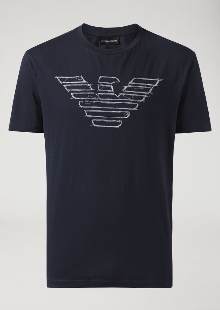 Camiseta de punto con logotipo bordado en contraste Camiseta de punto con logotipo bordado en contraste