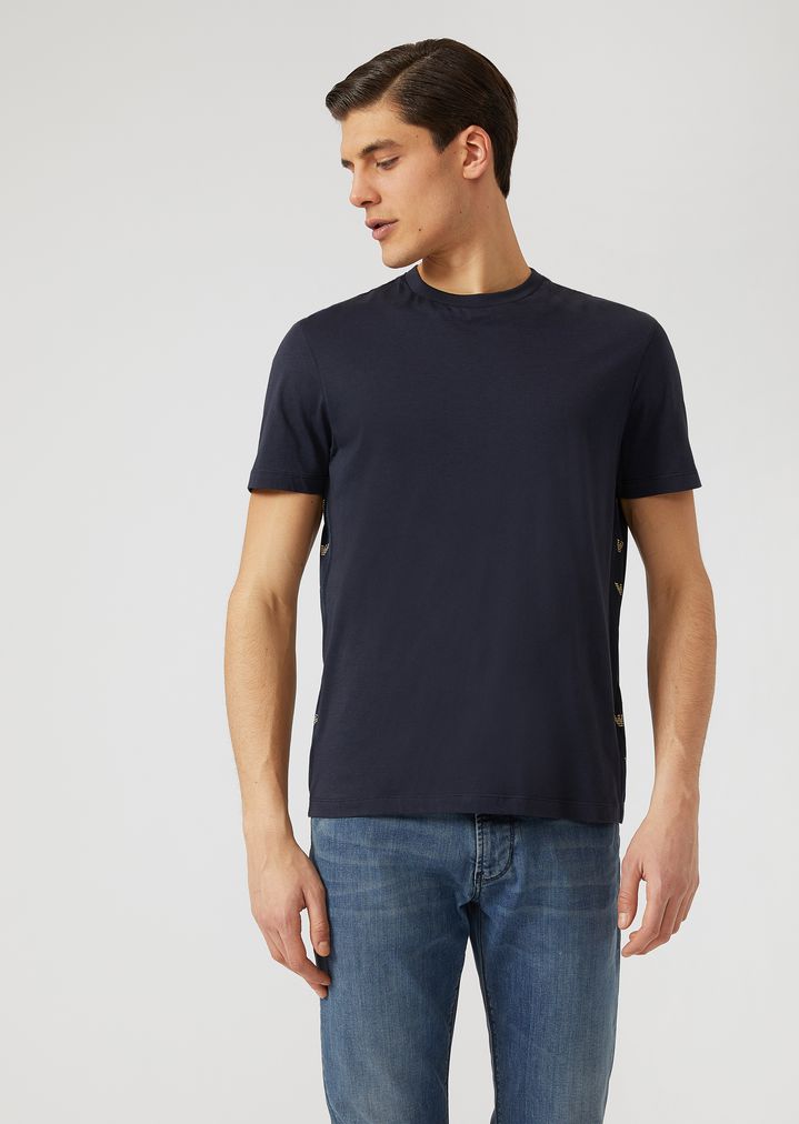 Camiseta de punto con bandas laterales con logotipos Camiseta de punto con bandas laterales con logotipos