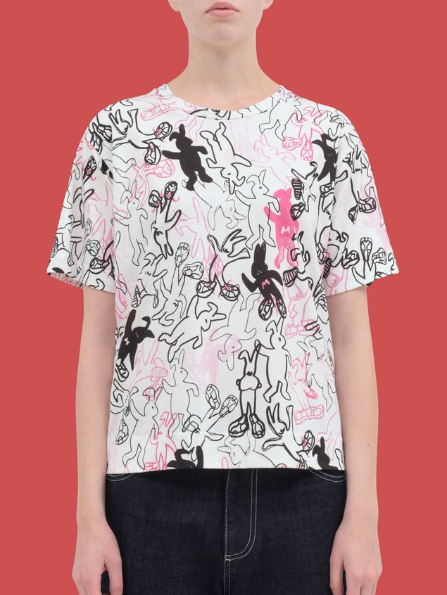 T Shirt In Cotton Jersey With All Over Dance Bunny Print from the Marni