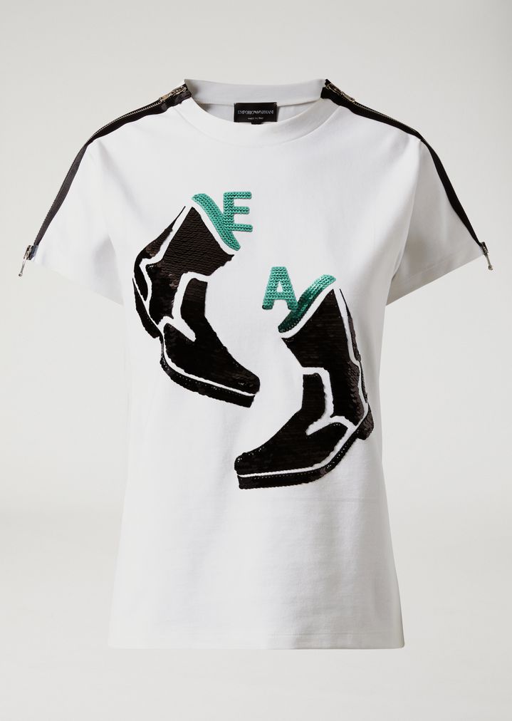 Camiseta con las iniciales Emporio Armani y diseño de lentejuelas Camiseta con las iniciales Emporio Armani y diseño de lentejuelas