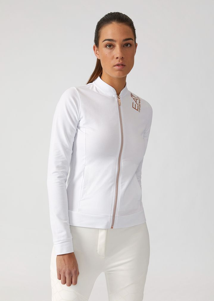 Sudadera de algodón perchado con cremallera y logotipo de glitter Sudadera de algodón perchado con cremallera y logotipo de glitter