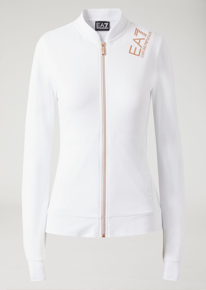 Sudadera de algodón perchado con cremallera y logotipo de glitter Sudadera de algodón perchado con cremallera y logotipo de glitter