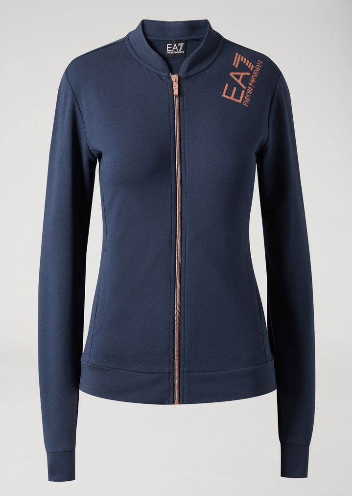 Sudadera de algodón perchado con cremallera y logotipo de glitter Sudadera de algodón perchado con cremallera y logotipo de glitter