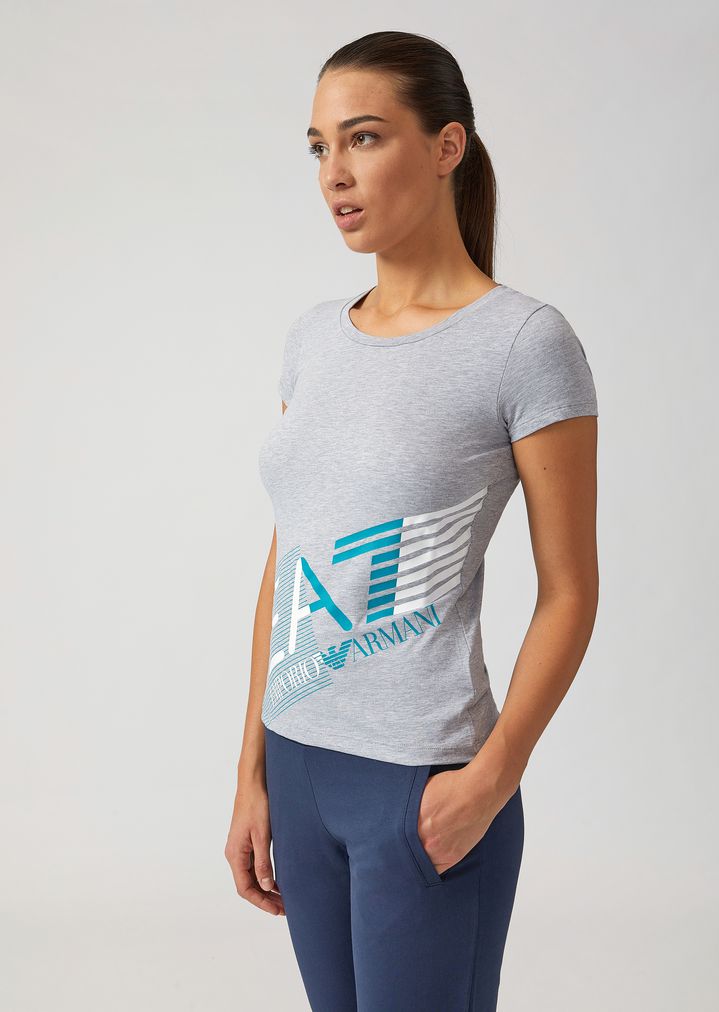 Camiseta de algodón elástico con logotipo de gran tamaño Camiseta de algodón elástico con logotipo de gran tamaño