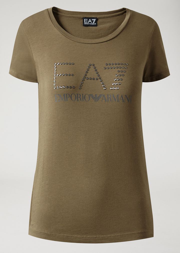 Camiseta de algodón elástico con logotipo de tachuelas Camiseta de algodón elástico con logotipo de tachuelas