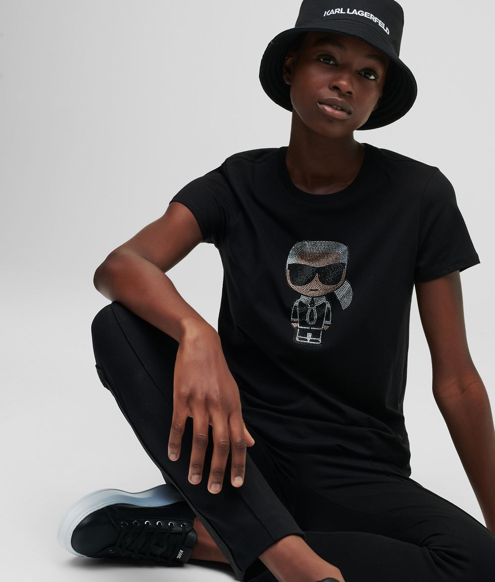 KARL LAGERFELD K/Ikonik T-Shirt mit Strasssteinen T-Shirt Damen f