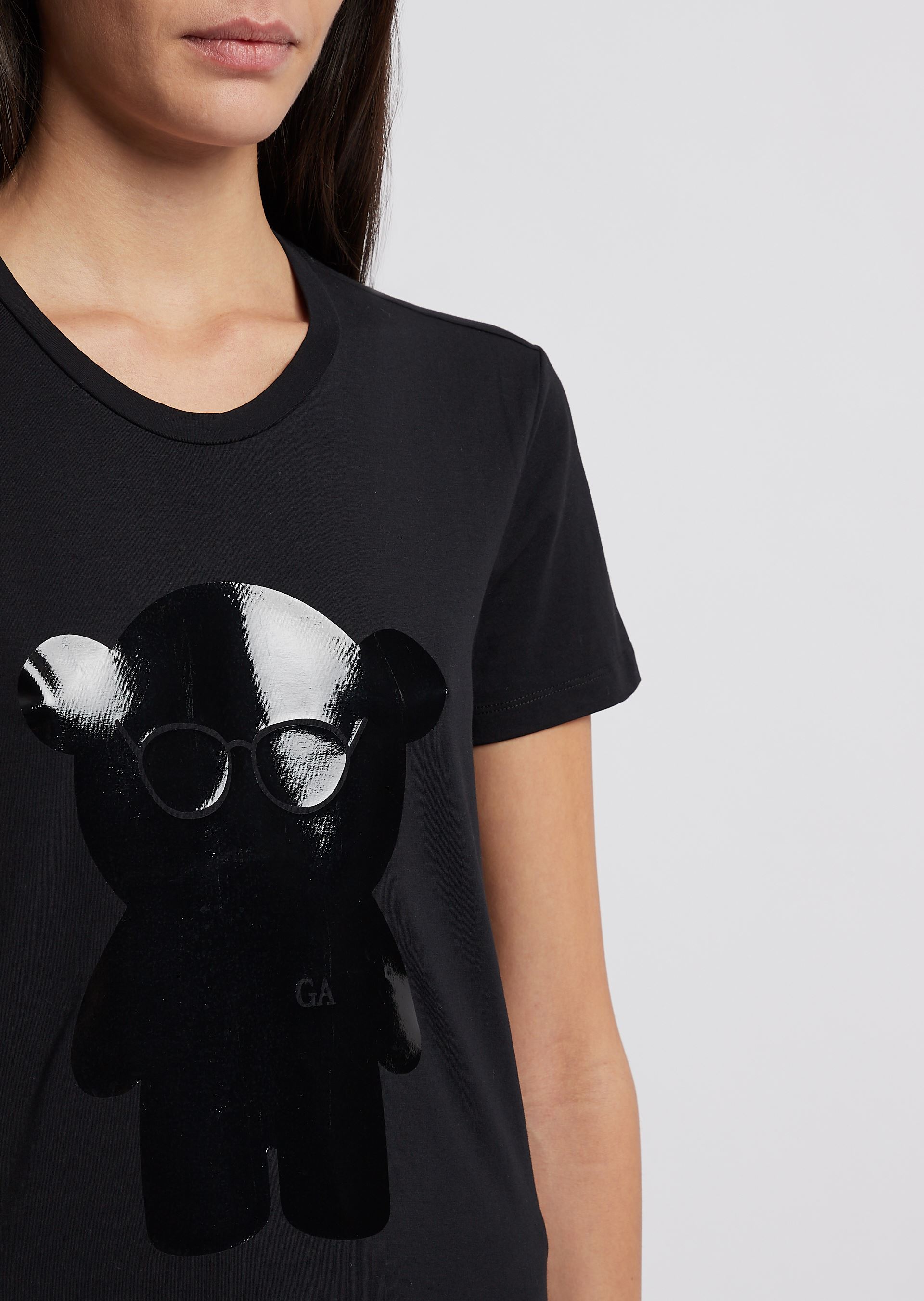 Manga Bear T-shirt in jersey with metallic print | Woman | Emporio Armani