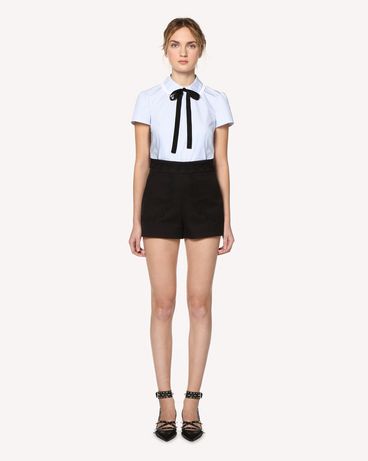 REDValentino Striped cotton poplin top with rounded collar and bow