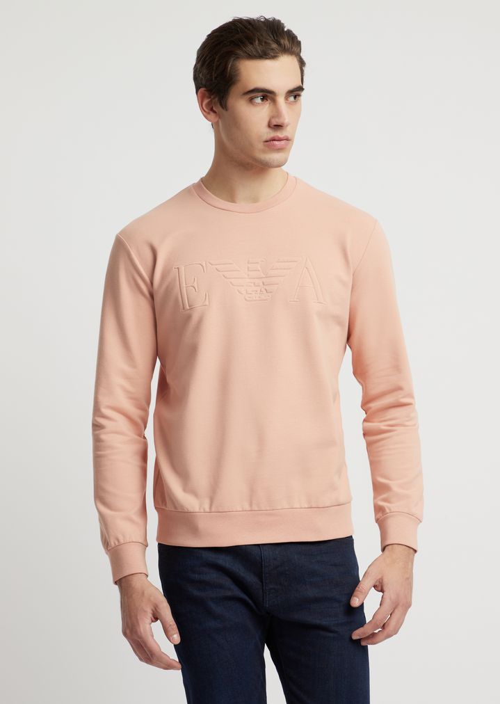Stretch cotton sweatshirt with embossed logo | Man | Emporio Armani