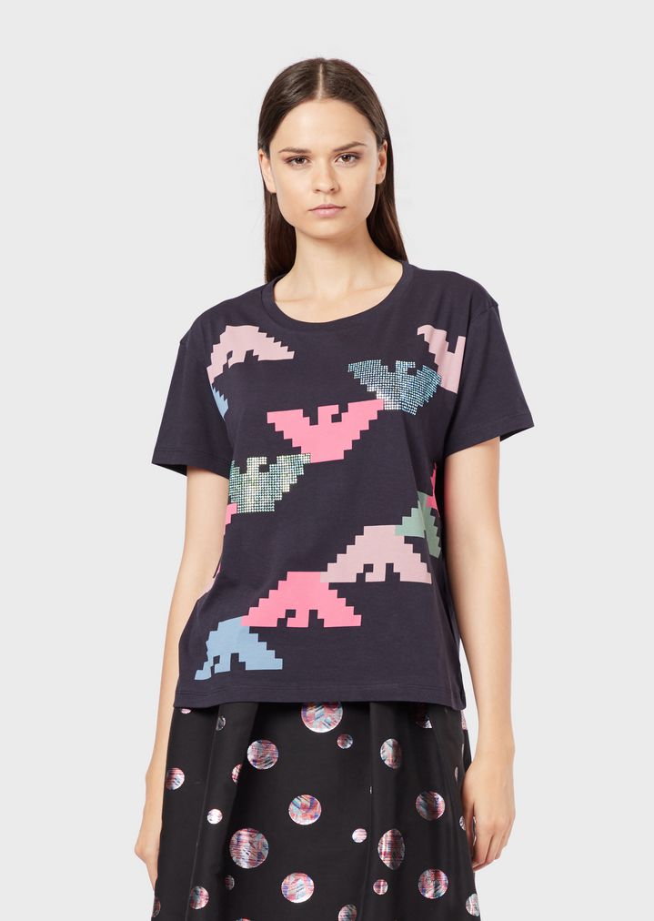 Jersey T-shirt with water-based logo print and rhinestones Jersey T-shirt with water-based logo print and rhinestones