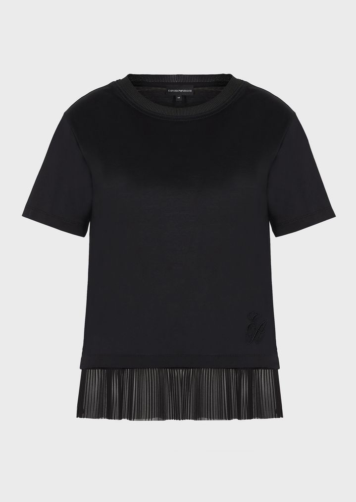 T-shirt with pleated voile hem T-shirt with pleated voile hem
