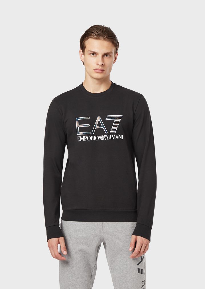 Sweatshirt in pure cotton with EA7 logo 