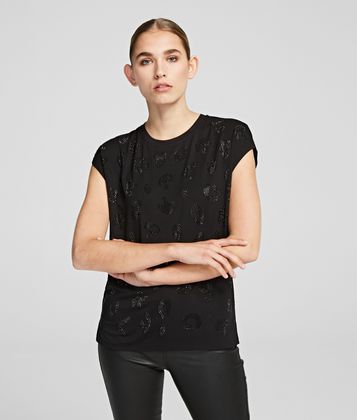 KARL LAGERFELD SPARKLY LOGO T-SHIRT KARL LAGERFELD SPARKLY LOGO T-SHIRT