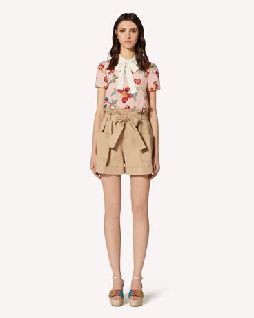 REDValentino Flower and Butterflies printed silk top with rounded collar and bow