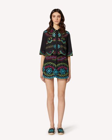 REDValentino Cotton voile shirt with multicolor St. Gallen embroidery