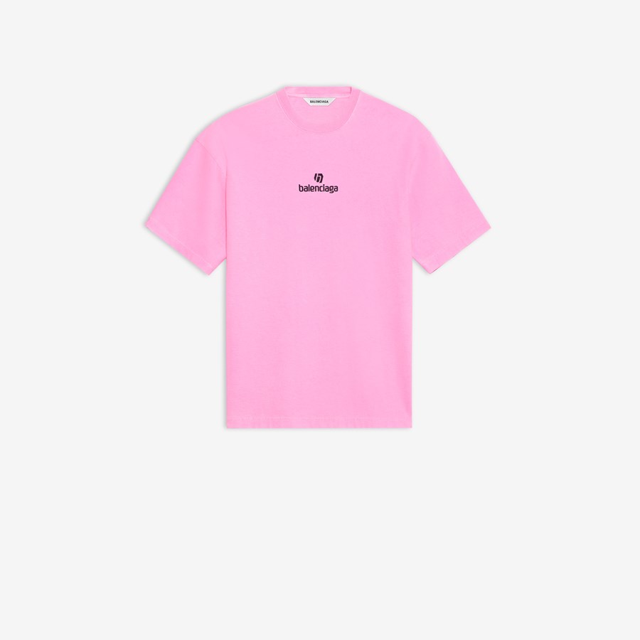 balenciaga pink logo t shirt