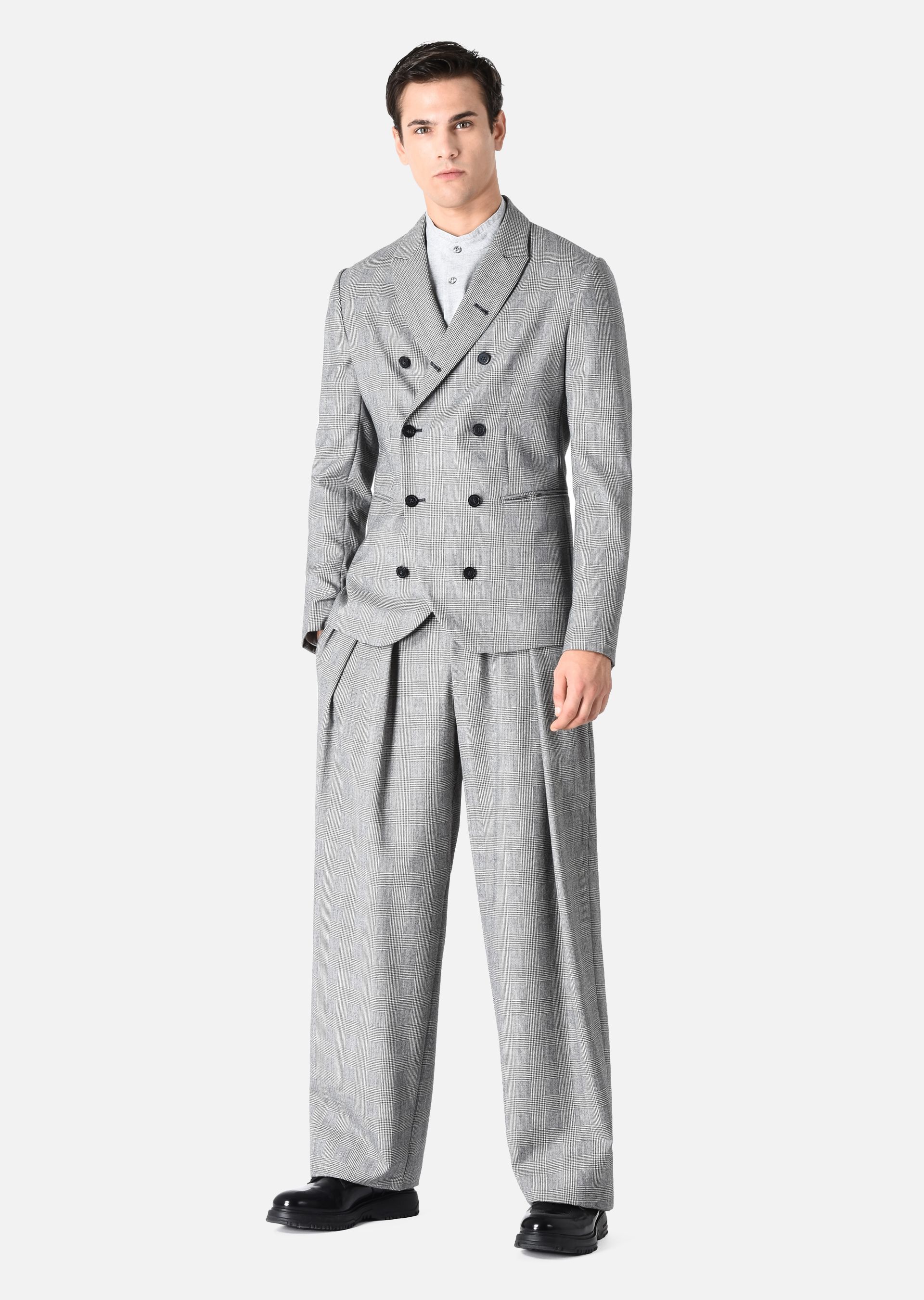 PLEATED PRINCE OF WALES WOOL TROUSERS for Men | Emporio Armani