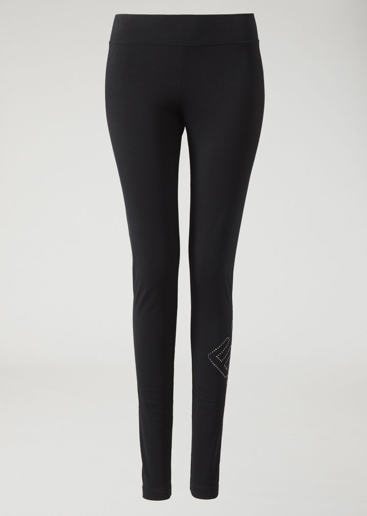 Leggings de punto elástico con logotipo adornado con tachuelas Leggings de punto elástico con logotipo adornado con tachuelas