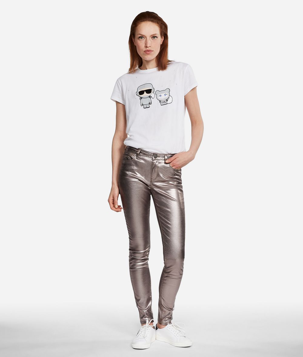 KARL LAGERFELD Skinny Metallic Jeans Pants Woman f