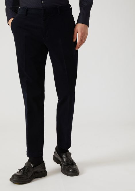 Men S Pants Emporio Armani Velvet Trousers With Diagonal Pattern And Centre Crease