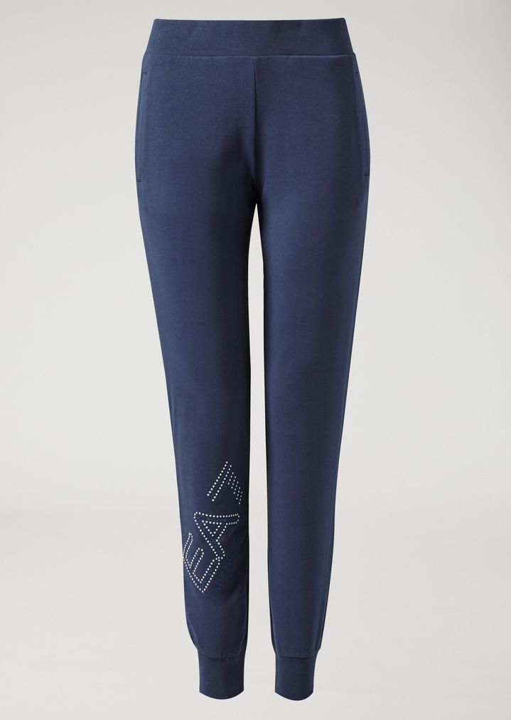 Pantalones deportivos de algodón perchado con logotipo de strass Pantalones deportivos de algodón perchado con logotipo de strass