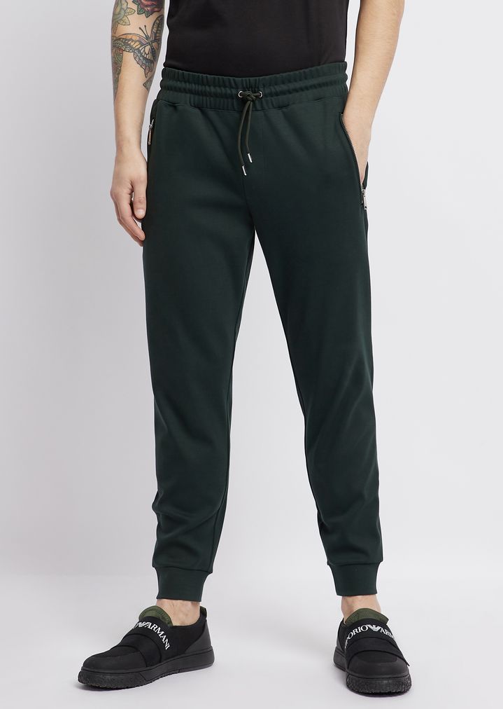 Cotton fleece interlock jogging pants with logo detail | Man | Emporio ...