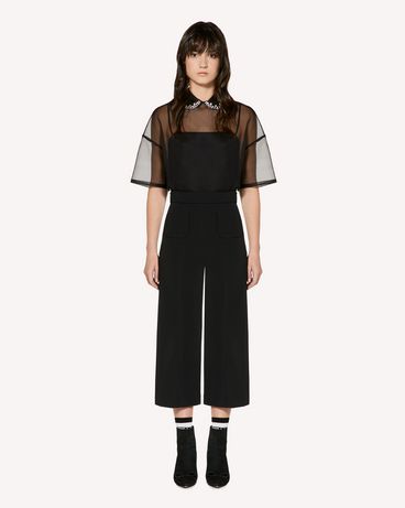 REDValentino Stretch-frisottine cropped trousers with zagana ribbon detail