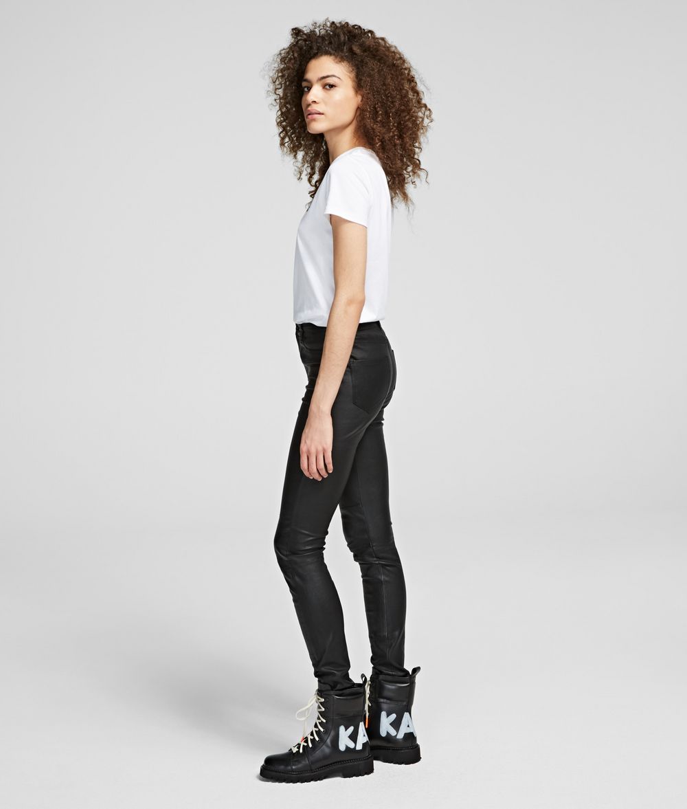 KARL LAGERFELD Leather & Patent Biker Pants Pants Woman f