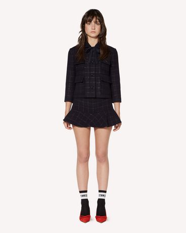 REDValentino Ruffle detail wool lurex check shorts