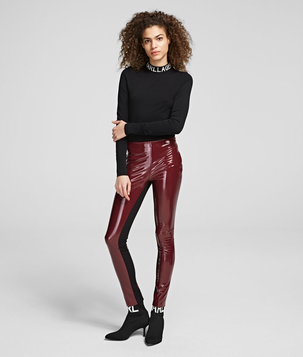 KARL LAGERFELD Faux Patent-Leather Legggings Pants Woman f
