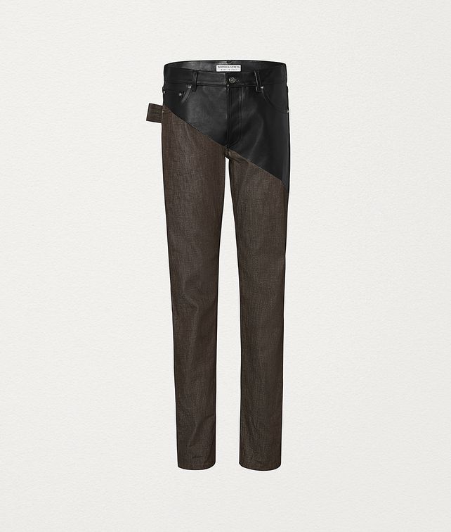BOTTEGA VENETA TROUSERS IN DENIM AND LEATHER Trousers and Shorts Man fp