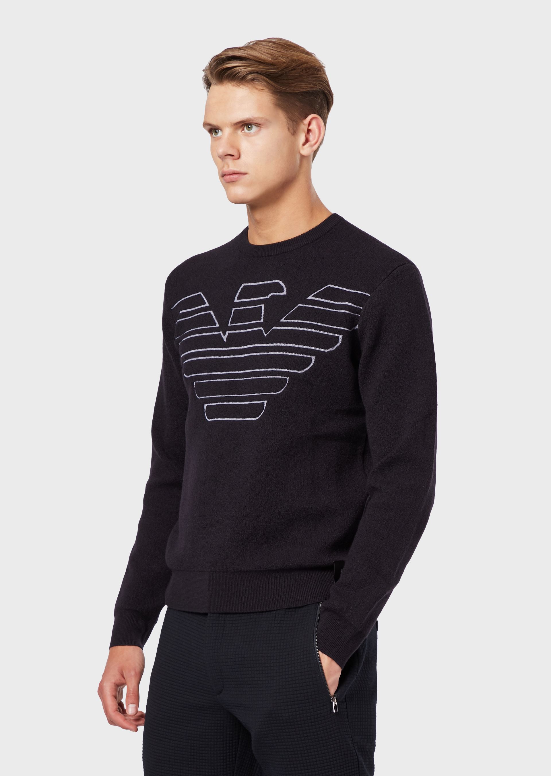 Wool-blend sweater with stylised jacquard pattern | Man | Emporio Armani