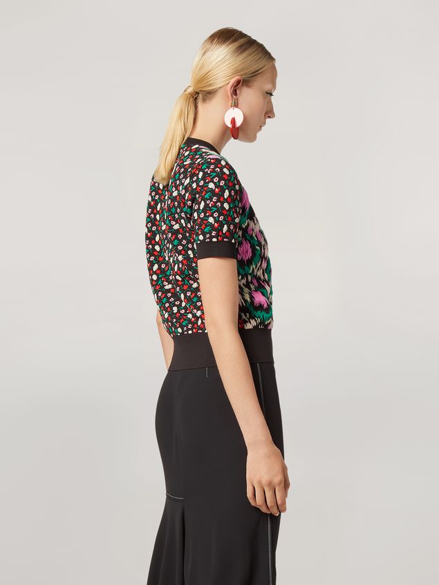 Medium Sleeve Jumper Marni Knit in cotton and nylon jacquard black Woman