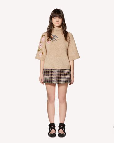 REDValentino 飞燕与花卉刺绣羊驼毛毛衣