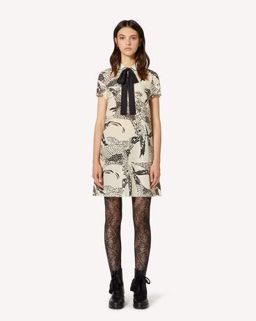 REDValentino Phoenix printed silk dress with collar detail
