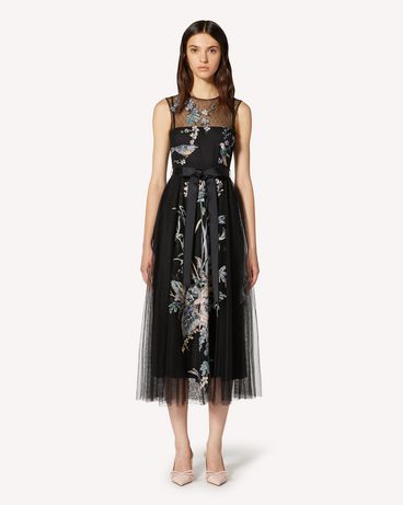 REDValentino Antique Flowers and Birds 刺绣细点网眼薄纱连衣裙
