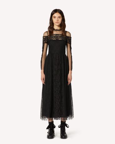 REDValentino Point d'esprit tulle and lace dress with macramé ribbons
