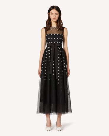 REDValentino Point d'esprit tulle dress with ray and flower embroidery