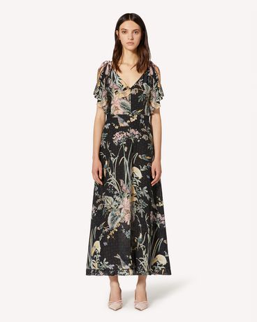 REDValentino Antique Flowers and Birds printed silk dress