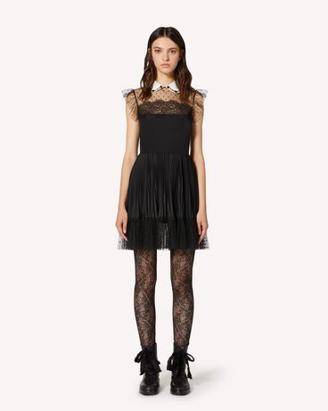 REDValentino Abito plissè in crepe de chine e tulle point d'esprit