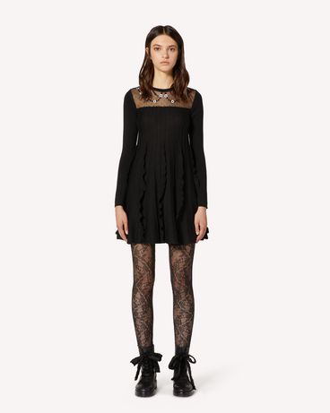 REDValentino Abito di maglia in lana con ricamo fiorellini