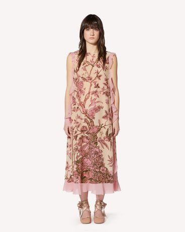 REDValentino Robe en soie à imprimé singes et oseaux