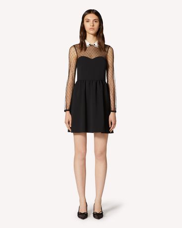 REDValentino Robe en cady technique et tulle au point d’esprit avec broderie de petites fleurs